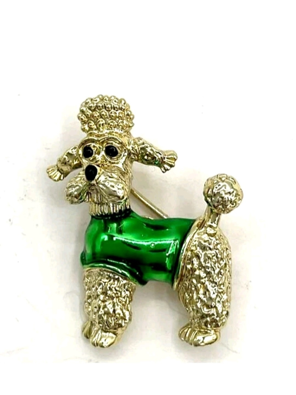 Vintage Gerrys Enamel Poodle Dog Green Sweater Brooch Standard Mini Poodle 1”